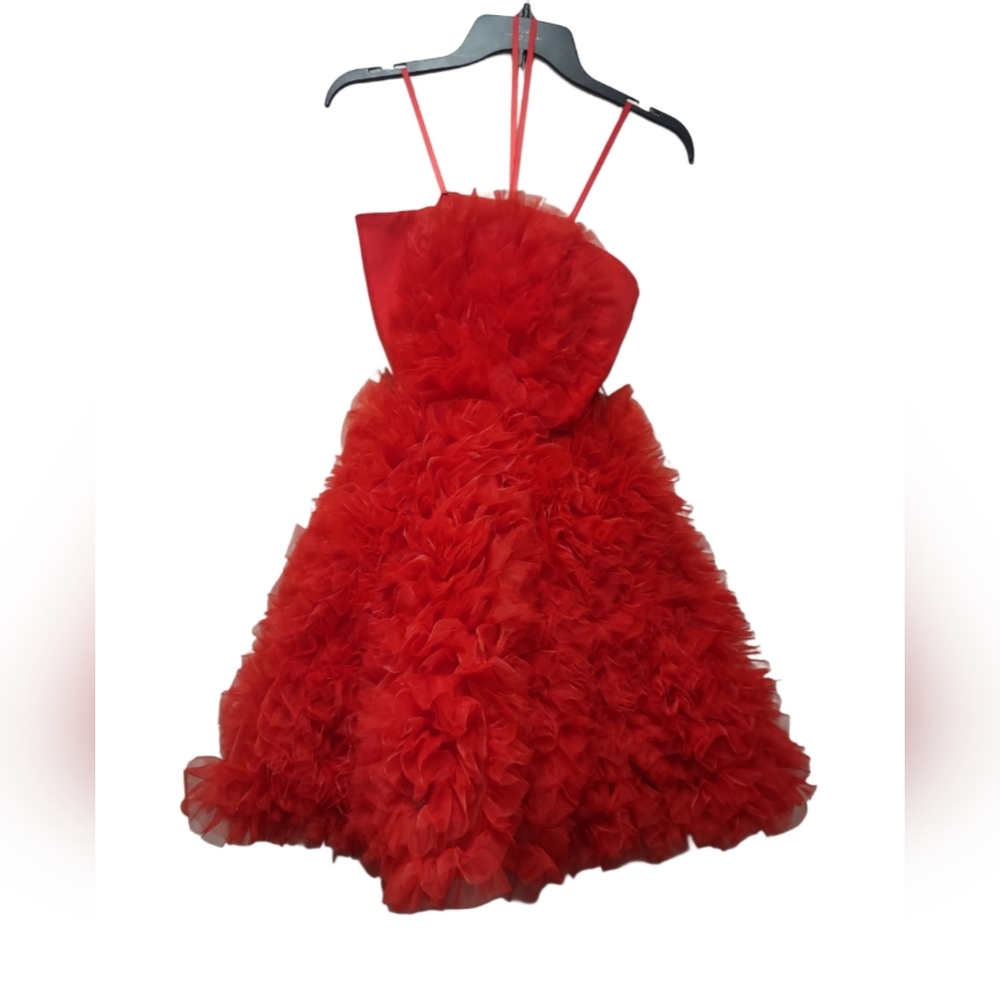 Pearl Georgina Chapman Marchesa Elegant Red Ruffled Dress NWT Size 0 and Size 2